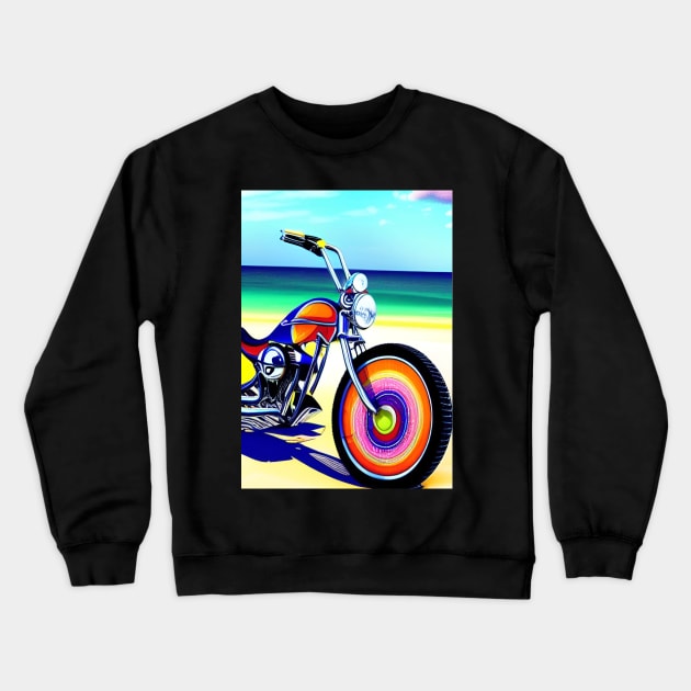 BEAUTIFUL SURREAL RETRO MOTORCYCLE ON THE BEACH Crewneck Sweatshirt by sailorsam1805